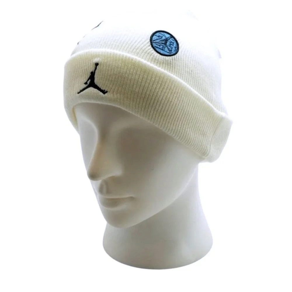 Jordan Cream White Beanie Kids Hat Embroidered Logo Winter Knit Cap‎